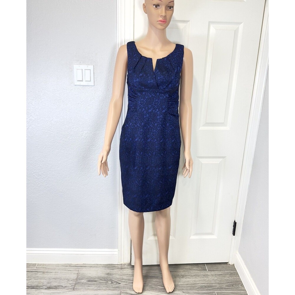 Adrianna Papell Petite Blue Lace Sheath Dress 4P Sleeveless Cocktail Career